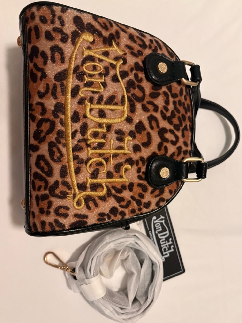 Von Dutch Cheetah Mini Bowling Bag with Detachable Strap - New - Picture 3 of 8